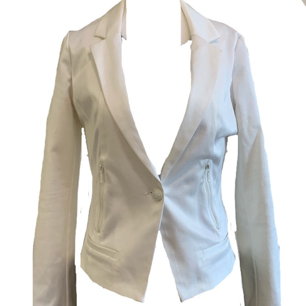 White Fitted Chevron Blazer